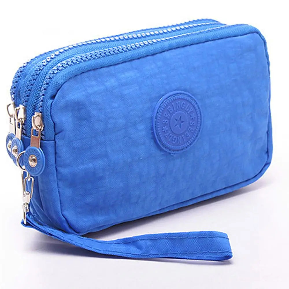 Bags Cosmetic Bags Solid Color Fabric Phone Purse Korean Style Wallets Women Wallets Three Zippers Bags Wrinkle Clutch Bag