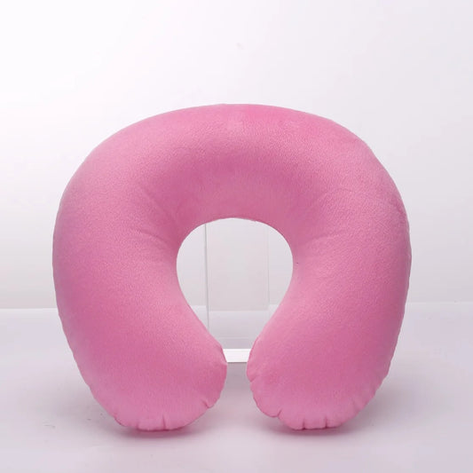 Travel Office Headrest U-shaped Inflatable Short Plush Cover + PVC Inflatable Pillow Pillow Support Cushion Neck Pillow 9 Colors