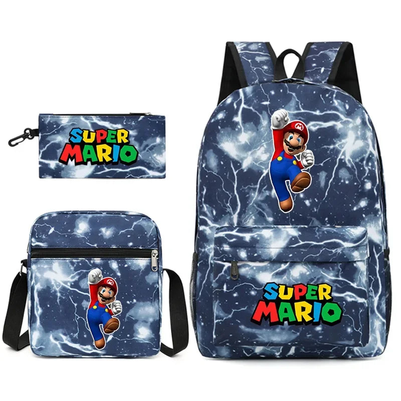 Three-piece Set of Cartoon Game Characters Mario Blue Hedgehog Backpack Student Bag Shoulder Bag Pencil Bag Backpack Women