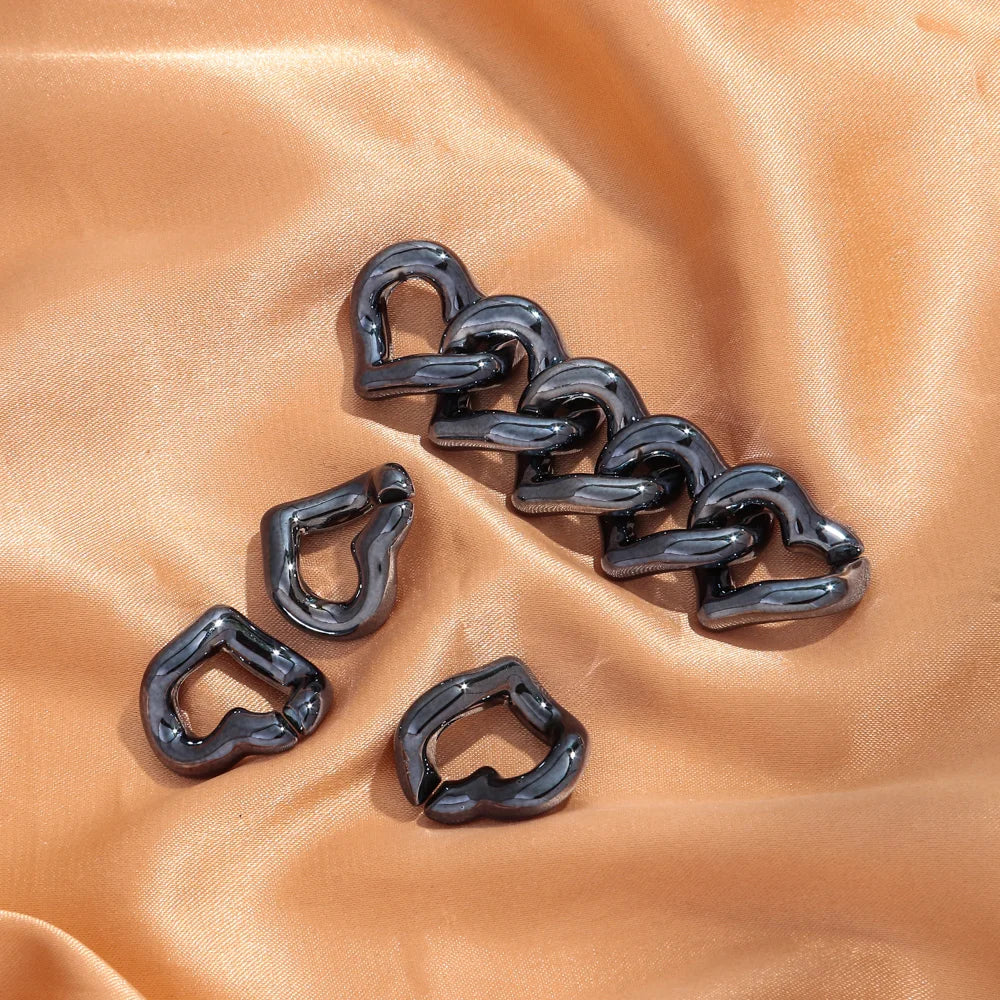 30pcs Metallic Color Acrylic 21x19MM Love Heart Link Chain Beads for Bracelet Necklace Earrings Making DIY Jewelry Accessories