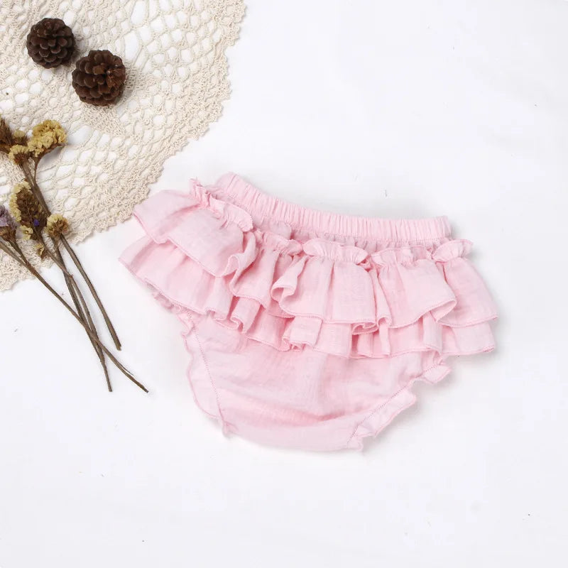 Double Layers Baby Girls Tutu Skirt Shorts Summer Cozy Muslim Cotton Baby Bloomers Toddler Short Pants Children Pettiskirt 0-3y