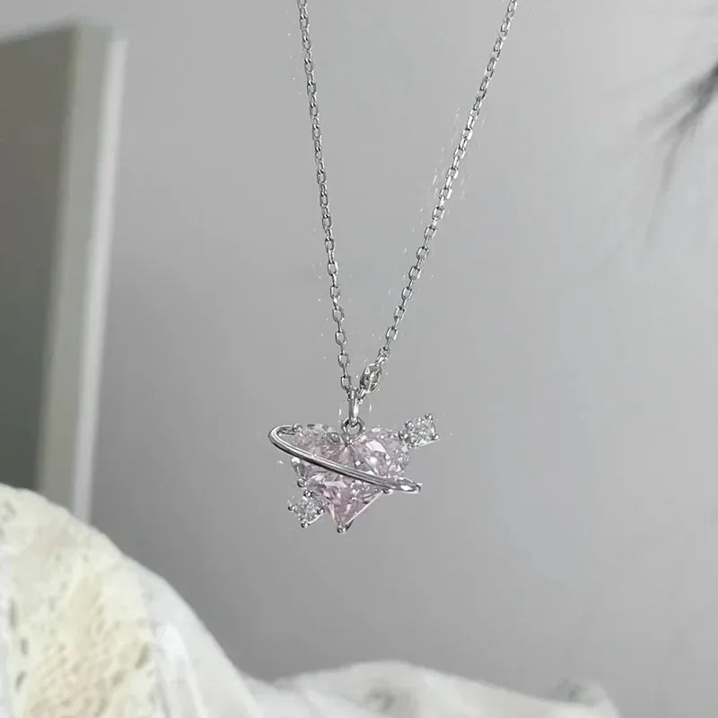 Kalung Hello Kitty Sanrio Watak Anime Pink Peach Heart Crystal Cat Gelang Tolak Tarik Loket Hiasan Pasangan Hadiah Gadis