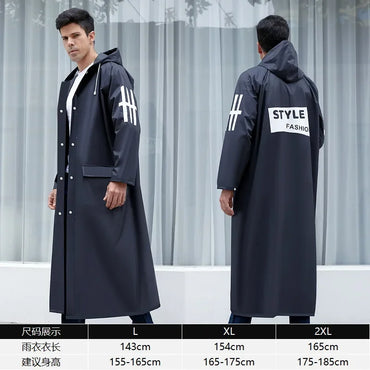 Black Fashion Adult Waterproof Long Raincoat Women Men Rain Coat Hiking Travel Fishing Outdoor Hooded Rain Poncho Rain Jacket