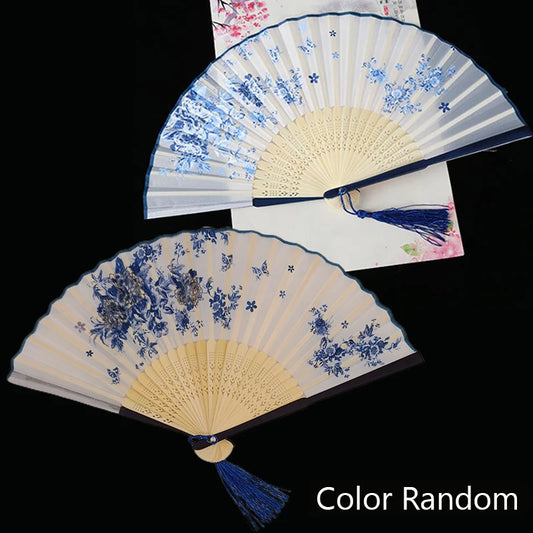 Vintage Silk Folding Fan Chinese Japanese Art Crafts Gift Home Decorations Dance Hand Fan Bamboo Room Decor Wood Fans