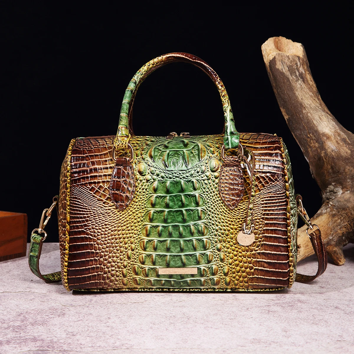 Beg Tangan Boston Timbul Buaya Ombre Beg Selempang Gaya Klasik Dompet Beg Kulit Wanita