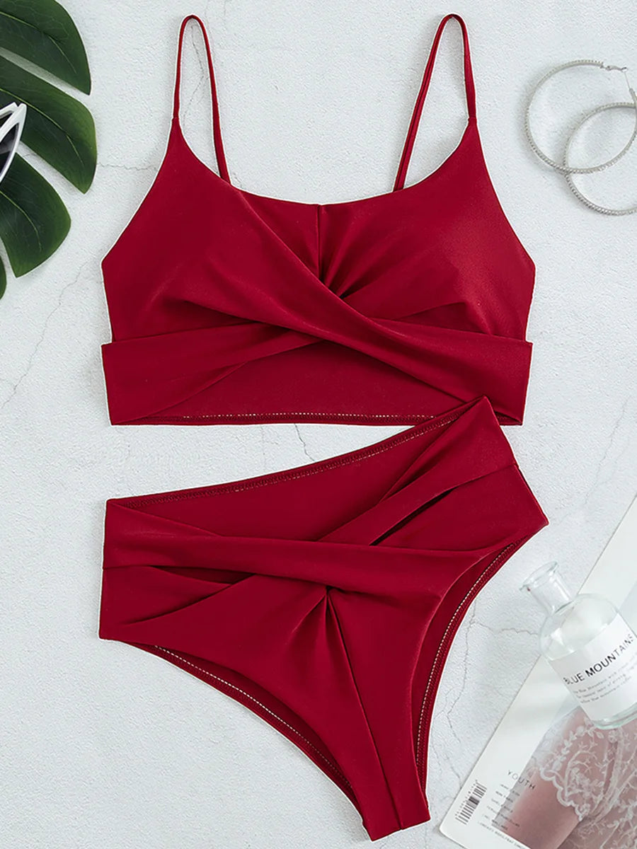 2024 Seksi Berkilat Glitter Bikini berkilauan pakaian renang pinggang tinggi Wanita pakaian renang wanita Twist Bandeau bikini set Bathers pakaian mandi
