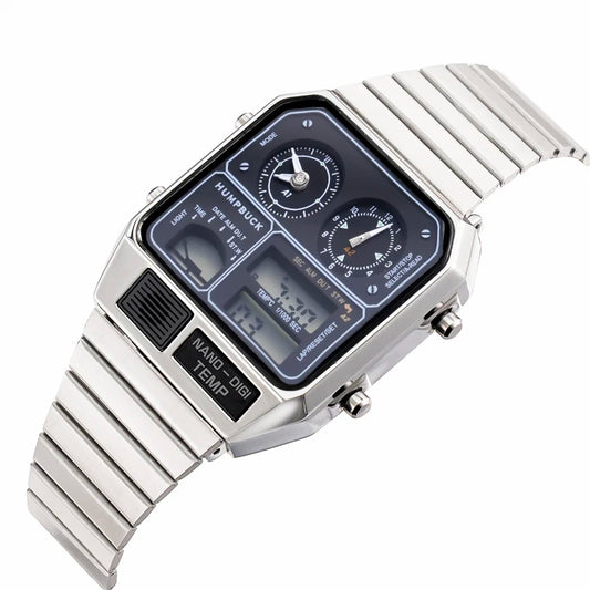 Jam Tangan Sukan Kalis Air HUMPBUCK untuk Lelaki Jam randik Keluli Tahan Karat Chronograph dengan Chronograph dan Paparan Suhu