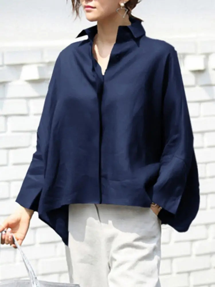VONDA 2024 Fesyen Baju Wanita Musim Gugur Lengan Panjang Blaus Elegan Gaya OL Atasan Tunik Bersaiz Besar Kasual Padat Longgar Pesta Blusas