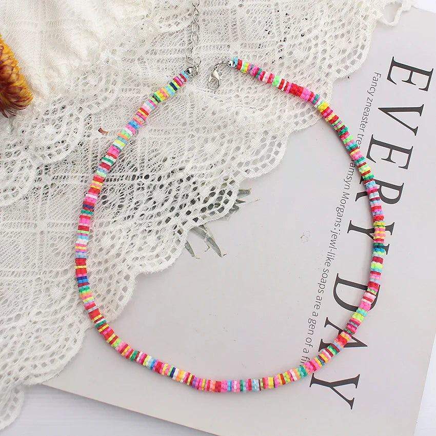 Colorful Beads Necklace Women Summer Korean Handmade Fashion Boho Polymer Clay Choker Pendant Neck Collar Female Beach Jewelry