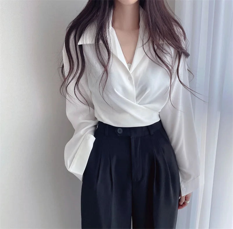 PLAZSON camisas de mujer Autumn Shirts Blouse for Women Long Sleeve Shirt White Shirt OL Woman Solid Blouses Pullover Ladies Top