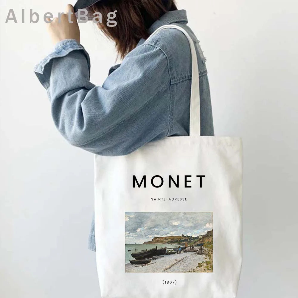 Claude Monet Water Lilies Landscape Watercolor Paintings Shopper Canvas Tote Bag Harajuku Women Shoulder Bag Girl Cotton Handbag
