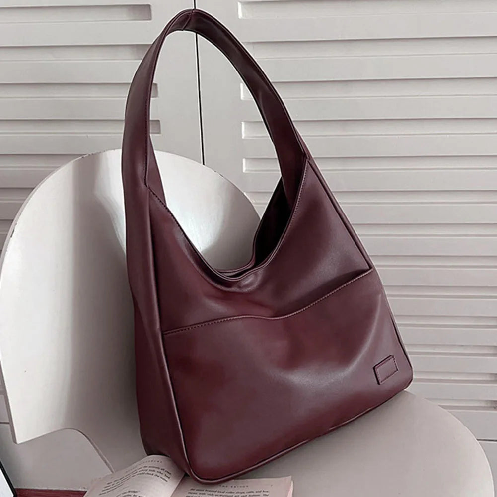 Beg Bahu Kulit PU Wanita Kasual Beg Tangan Tote Retro Kapasiti Besar Beg Ketiak Beg Ketiak Lembut Beg Musim Gugur Musim Sejuk