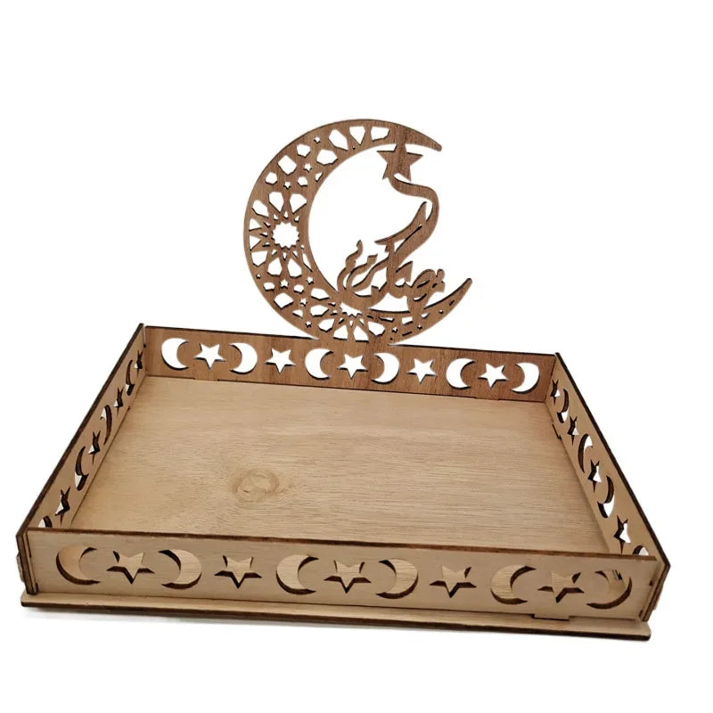 Eid Mubarak Wooden Food Tray Ramadan Decoration for Home 2025 Islamic Muslim Party Decoration Ramadan Kareem Eid Al Adha gift