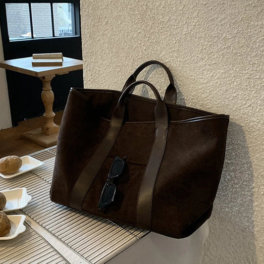 Beg Tangan Musim Sejuk untuk Wanita Beg Beg Beg Berkapasiti Besar Suede Beg Beli-Belah Beg Perjalanan Mudah Vintaj