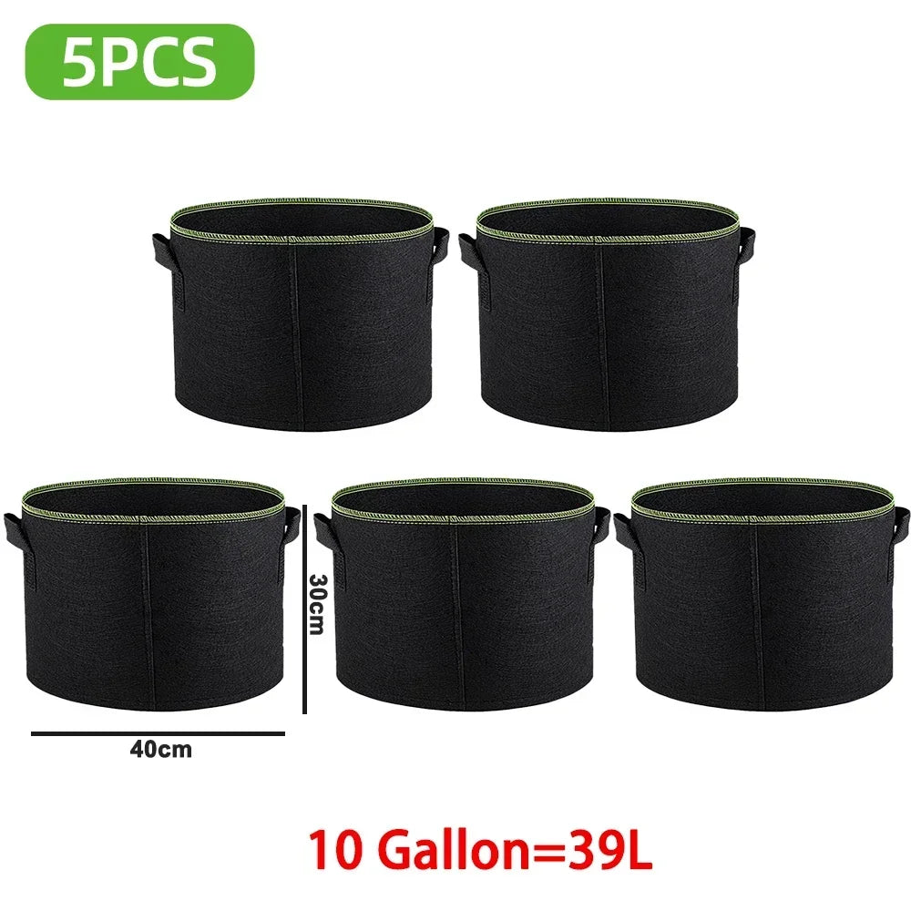 5Pcs 3/4/5/7/10 Gallon Felt Grow Bags Gardening Fabric Grow Pot Vegetable Strawberry Growing Planter Garden Potato Planting Pots