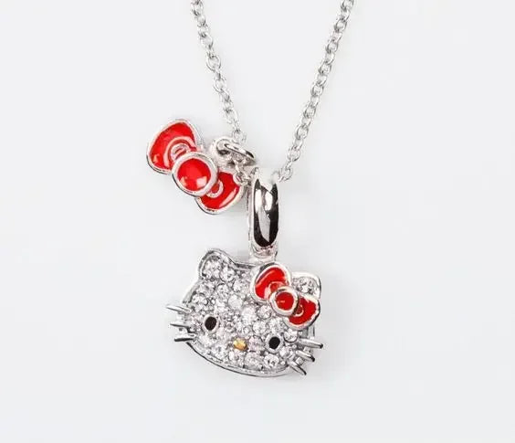 Kalung Hello Kitty Sanrio Watak Anime Pink Peach Heart Crystal Cat Gelang Tolak Tarik Loket Hiasan Pasangan Hadiah Gadis