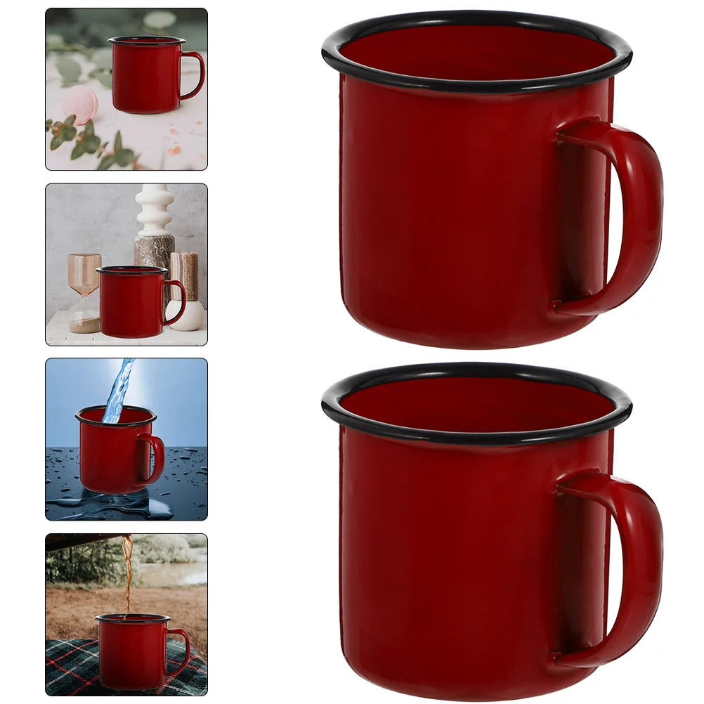 2 Keping Logam Vintaj Cawan Minum Pejabat Cawan Jelas Cermin Mata Enamel Cawan Perkhemahan Pukal Teh Kopi