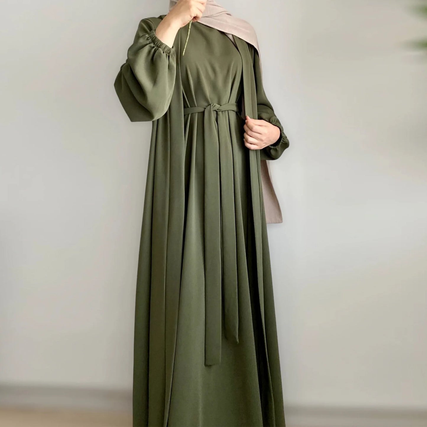 Eid Muslim Party Abaya for Women Cardigan Turkey Dubai solid color two piece suit Jalabiya Long Dresses Morocco Kaftan LR726