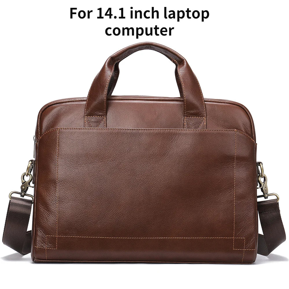 Beg Tangan Laptop Lelaki Kulit Tulen untuk MacBook Dell HP Acer 14 15 Inci Laptop Lelaki Beg Tangan Kulit Beg Komputer Beg Kerja Lelaki