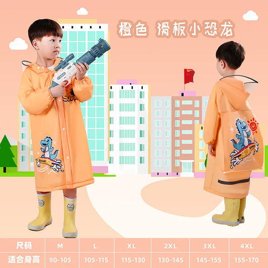 Cute Kids Waterproof Rain Coat PVC Children's Raincoat With Schoolbag Position Rain Poncho Rain Coat Jacket Student RainWear