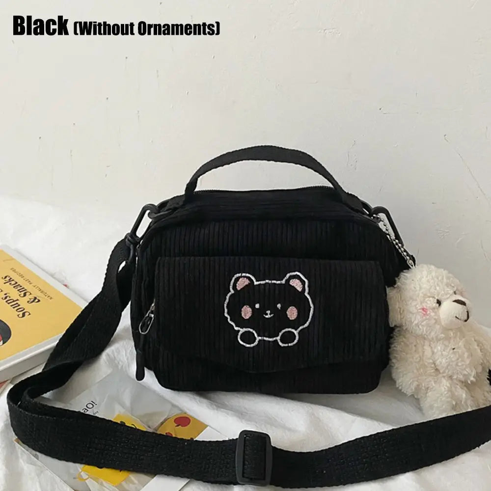 Hot Women Canvas Zipper Bag Preppy Style Student Tote Shoulder Messenger Bag Small Corduroy Bag Satchel Travel Purse Handbag