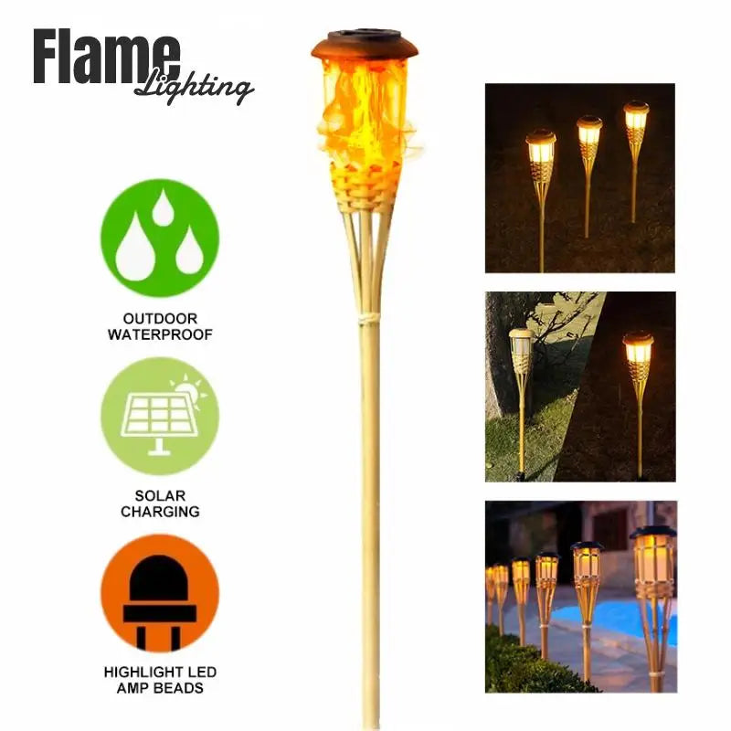 Lampu Api Solar Lampu Rumput Luaran Lampu Obor Hidup/Mati Automatik Kalis Air untuk Laluan Dipimpin Lampu Api Taman Suria Buluh