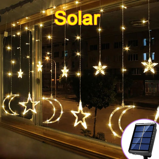 Solar Curtain Lights Raya Outdoor Moon Star String Lights
