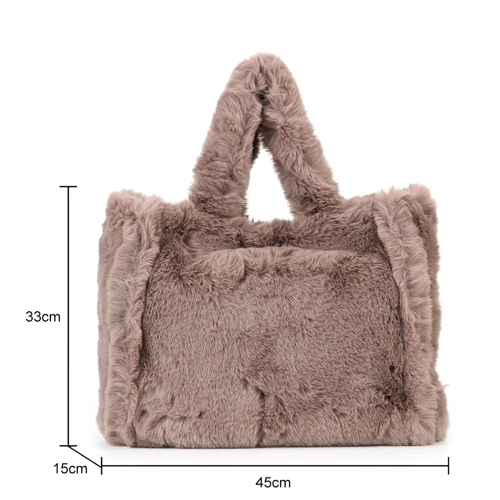 Beg Tote Mewah Bulu Tiruan Musim Sejuk Beg Wanita Pereka Bentuk Surat Beg Tangan Kapasiti Besar Beg Bahu Dompet Beg Beg Beg Wanita Bolsas