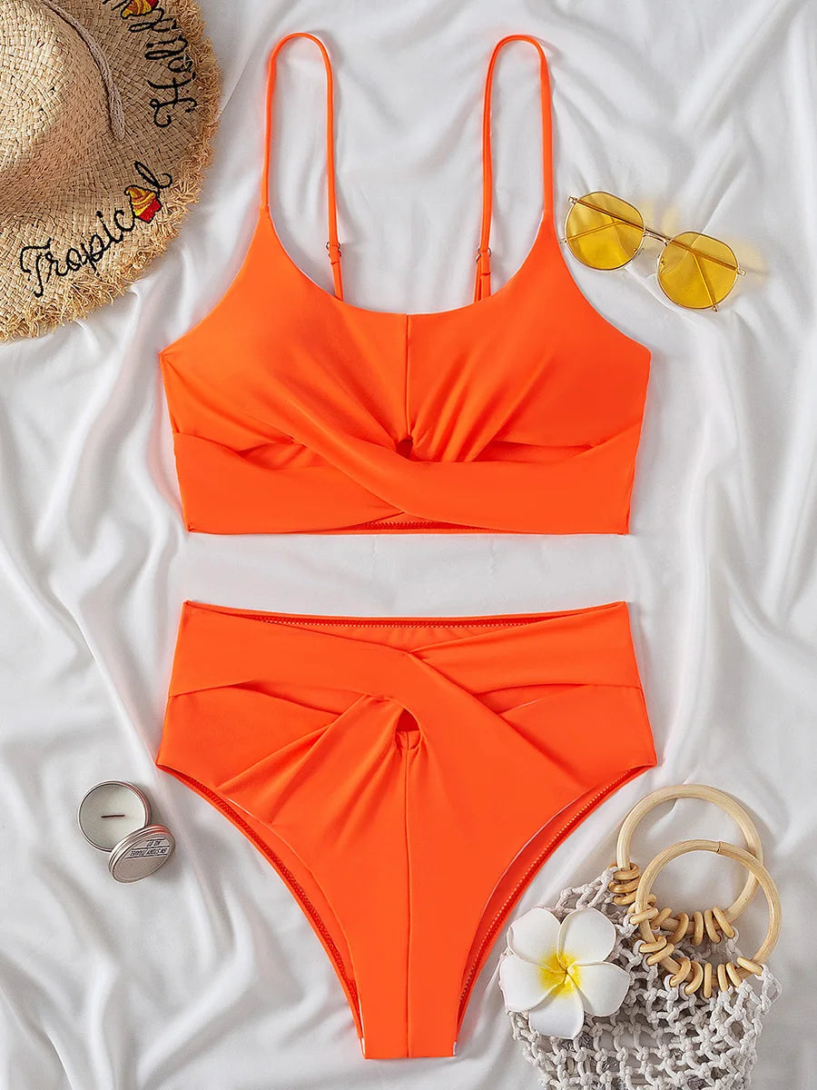 2024 Seksi Berkilat Glitter Bikini berkilauan pakaian renang pinggang tinggi Wanita pakaian renang wanita Twist Bandeau bikini set Bathers pakaian mandi