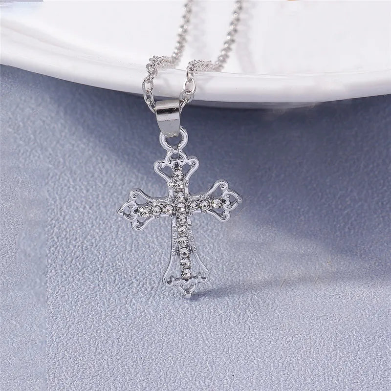 Fashion Cross Necklace for Women Men Gold Silver Color Dazzling Crystal Jesus Crucifix Necklace Christian Jewelry Wholesale