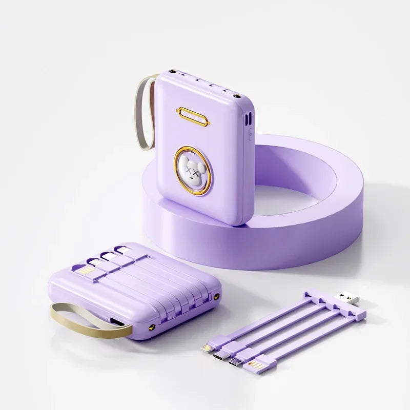 Kabel Terbina Dalam Lovely Mini Portable Ultra Nipis Power Bank dengan Dual LED Light 10000mah 5000mah Keychain Power Bank