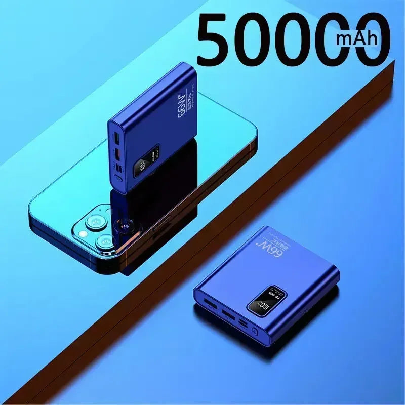 Bank Kuasa 66W 50000mAh Pengecasan Super Cepat Power Bank Pengecas Mudah Alih Paparan Digital Pek Bateri Luaran untuk iPhone Xiaomi