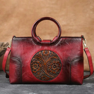 GAGACIA Women's Handbags Ladies High Quality Leather Shoulder Bag For Woman New Chinese Style Handmade Embossed Female Hand Bags