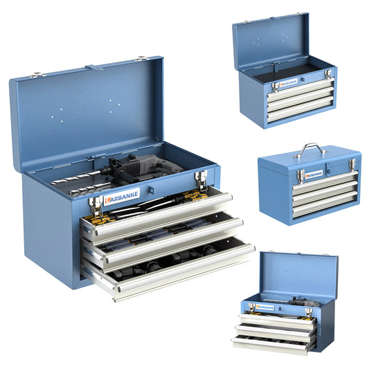 Portable Tool Box,with 3 Drawers and Top Storage Tray,Lockable Metal Tool Chest Cabinet,3-Drawer Tool Box with Liner