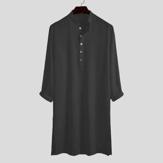 INCERUN Lelaki Baju Muslim Kolar Berdiri Lengan Panjang Kaftan Arab Islami Warna Pejal Pakaian Jalanan Kemeja Panjang Kasual Pakaian Lelaki 5XL