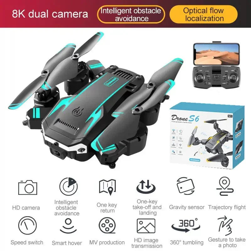 8K S6 Profesional Quadcopter Aerial Dron HD Kamera GPS RC Helikopter FPV WIFI Hadiah Mainan Mengelak Halangan Pesawat RC