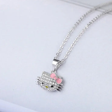 Kalung Hello Kitty Sanrio Watak Anime Pink Peach Heart Crystal Cat Gelang Tolak Tarik Loket Hiasan Pasangan Hadiah Gadis
