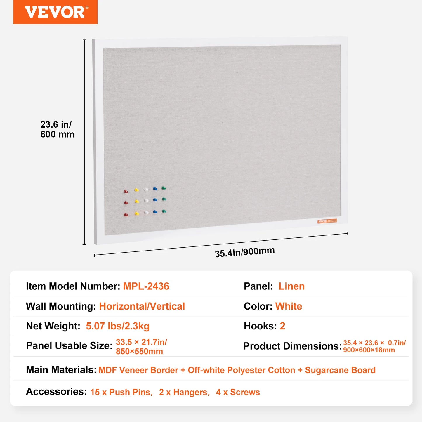 VEVOR Whiteboard & Cork Board 2-in-1 Magnetic Dry Erase/with Linen Surface Bulletin Board for Wall Mount for School Home Office