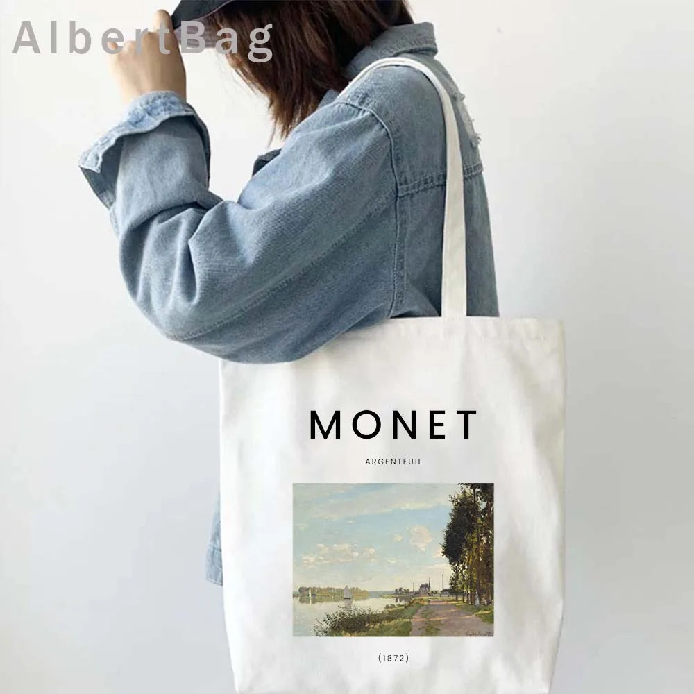 Claude Monet Water Lilies Landscape Watercolor Paintings Shopper Canvas Tote Bag Harajuku Women Shoulder Bag Girl Cotton Handbag