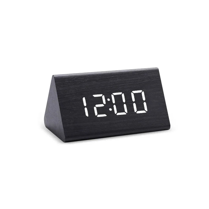 Jam Digital LED Jam Penggera Kayu Meja Kawalan Bunyi Jam Elektronik Desktop USB/AAA Powered Desperadoes Hiasan Meja Rumah