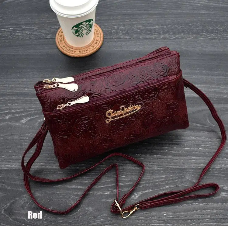 dompet wanita Empat zip beg cengkam panjang 3D knurling Kulit retro Dompet beg femme portfel damski gelang tangan kadın dompet telefon