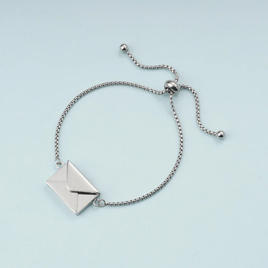 Envelope Bracelet with Gold/Rose Gold/Silver Color Stainless Steel Bracelet Adjustable Envelope Bracelet Bangle for Women