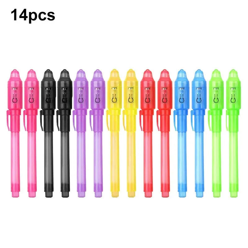 Pen Ink Invisible 12 PCS, Pen Perisik dengan Cahaya UV, Penanda Ajaib untuk Mesej Rahsia, Hadiah Kotak Harta Karun, Hadiah Parti Kanak-kanak, Hadiah Mainan