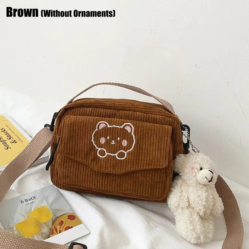 Hot Women Canvas Zipper Bag Preppy Style Student Tote Shoulder Messenger Bag Small Corduroy Bag Satchel Travel Purse Handbag