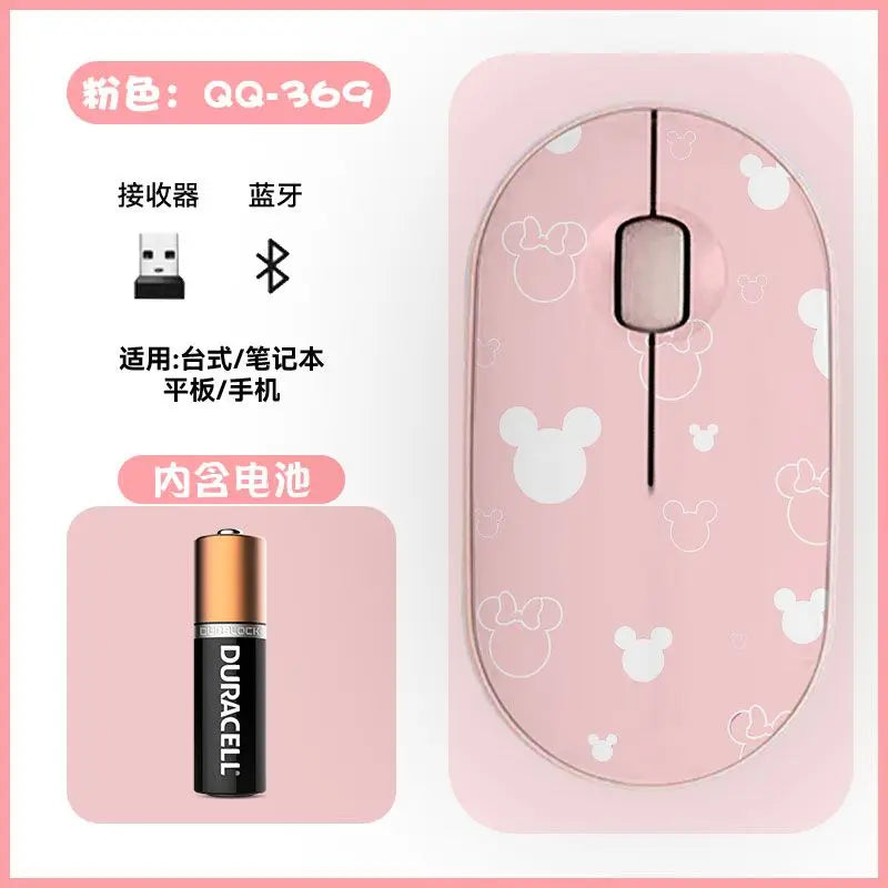 Disney Kawaii Mickey Mouse dan Minnie Wireless Bluetooth Mouse Kartun Comel USB Bluetooth Dual Mode Laptop Rumah Super Senyap