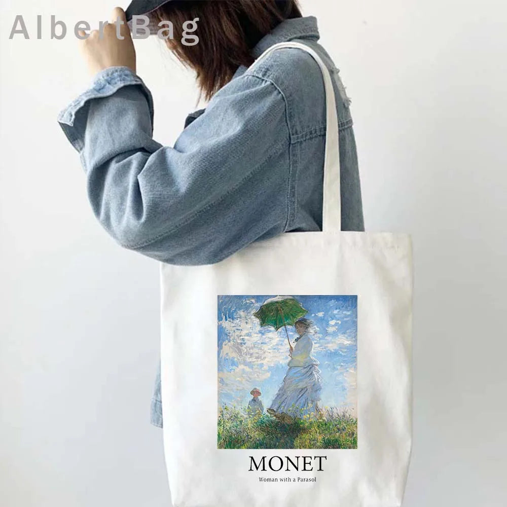 Claude Monet Water Lilies Landscape Watercolor Paintings Shopper Canvas Tote Bag Harajuku Women Shoulder Bag Girl Cotton Handbag