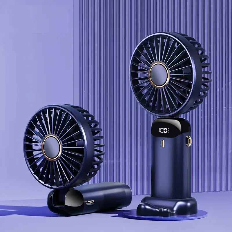 Kipas Pegang Tangan Mudah Alih Boleh Dicas semula Kipas Dikendalikan Bateri dengan Paparan Digital Dasar 90° Kipas Mini Luaran Boleh Dicas Semula Boleh Dilaras
