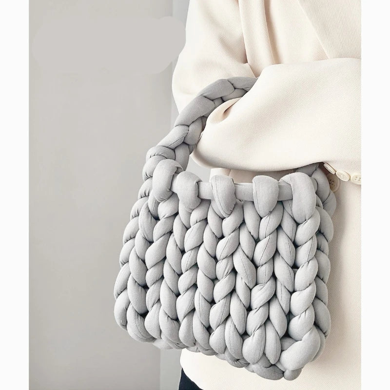 Hand Crochet Bag Designer Women Woven Trendy Ultra Thick Rope Knitting Handbag Underarm Bag Work Lightweight Outdoor Female Bags