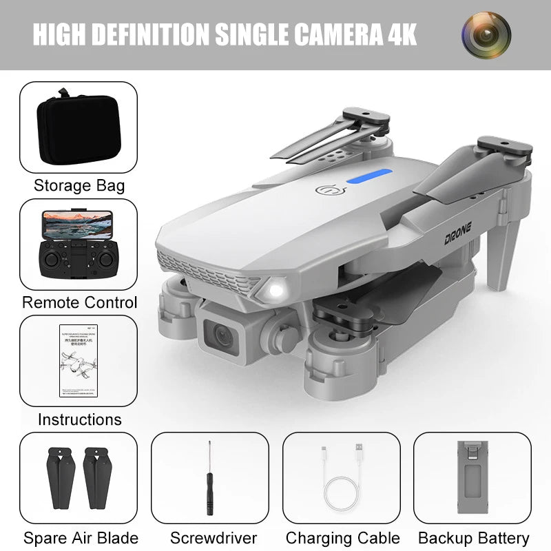 Dron E88 Baharu 4K Dron dengan Kamera Dwi Kamera RC 360° Pengelakan Halangan Dron Kedudukan Aliran Optik Dron Profesional