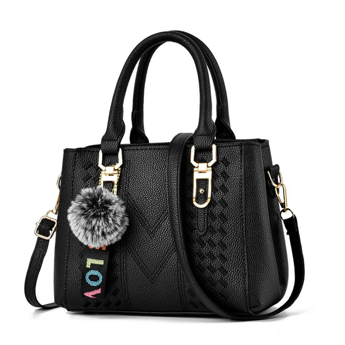 Beg Satchel Terperinci Sulaman, Beg Selempang Kulit PU Bergaya, Dompet Tangan Berganda Wanita Dengan Loket